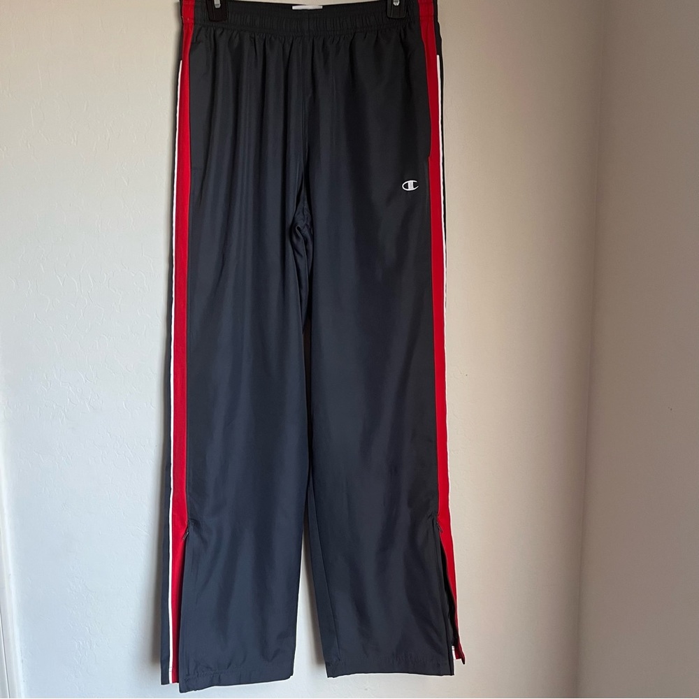 Champion Mens Athletic Pants Gray Mesh Lined Drawstring Ankle Zip